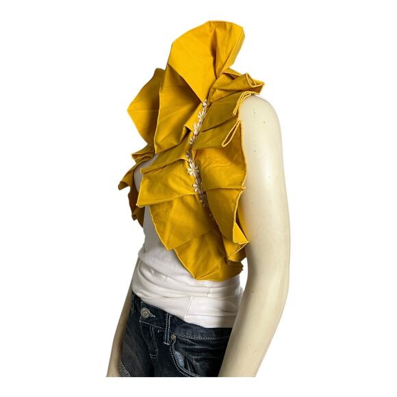Hand Made Ruff Collar Wrap Shawl Dance Theatre Regency Yellow Daisy Diva Glam - Picture 6 of 10